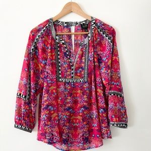 Nicole Miller Pink Floral Loose Fitting Top